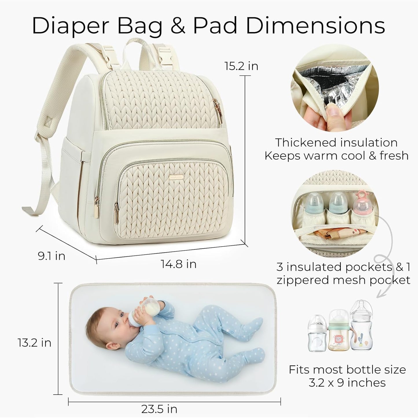 Diaper Bag Backpack - Lightweight & Stylish, Baby Travel Essentials Tote with Changing Pad, Insulated Pocket, Stroller Strap - Baby Diaper Backpack for Mom Dad