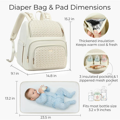 Diaper Bag Backpack - Lightweight & Stylish, Baby Travel Essentials Tote with Changing Pad, Insulated Pocket, Stroller Strap - Baby Diaper Backpack for Mom Dad