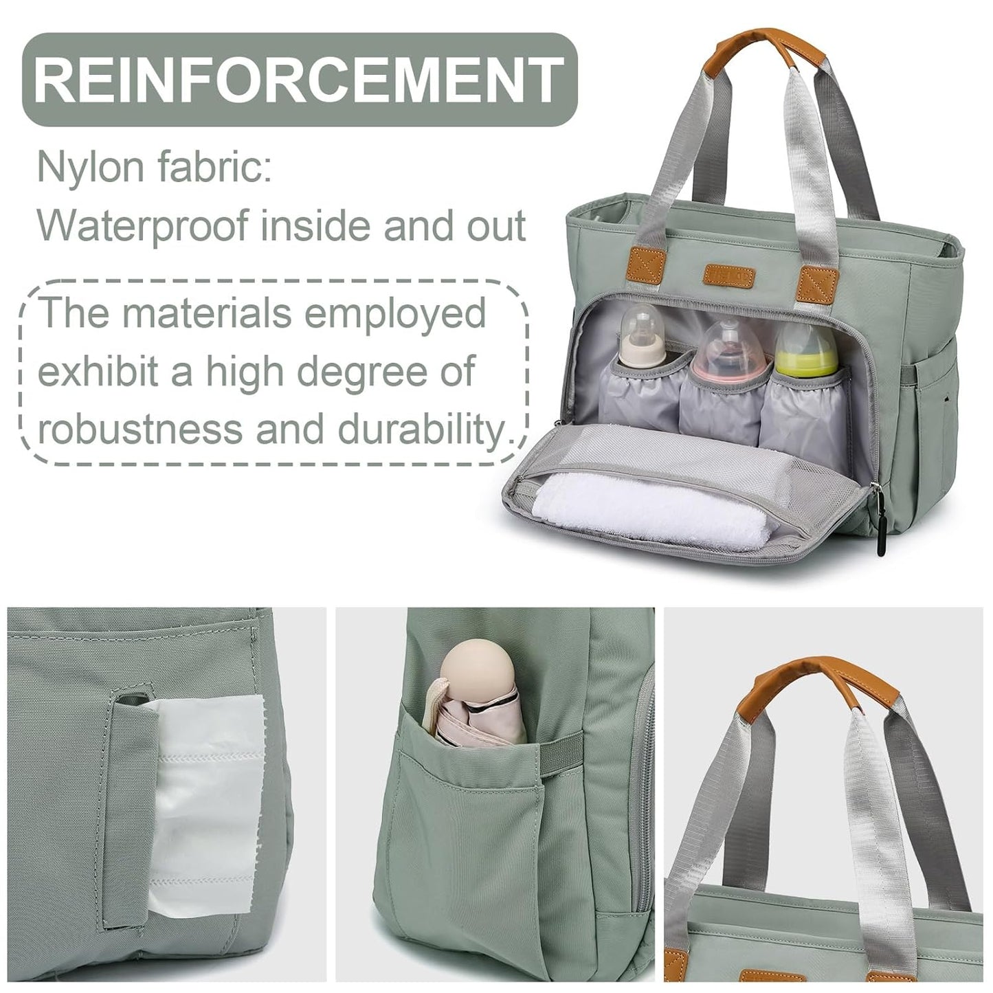 Diaper Bag Tote, Large Tote Diaper Bag with 16" Laptop Compartment, Baby Bag with Insulated Pocket for Mam and Dad