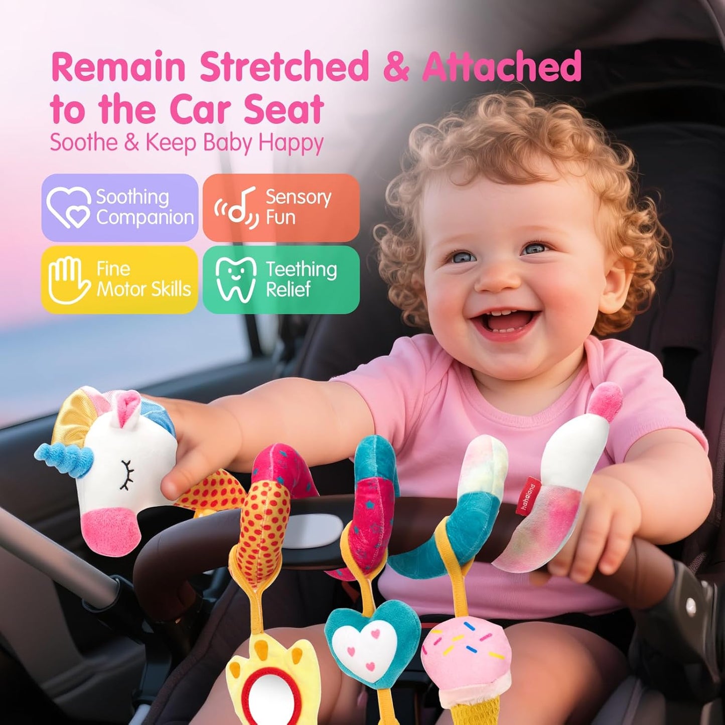 Car Seat Toys For Babies 0-6 Months Baby ,Rattle, Mirror, Crinkle, Squeaky Carseat Stroller Toys