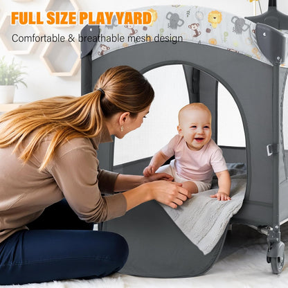 5 in 1 Infant Newborn Baby Crib Baby Bassinet with Changing Table，Gray