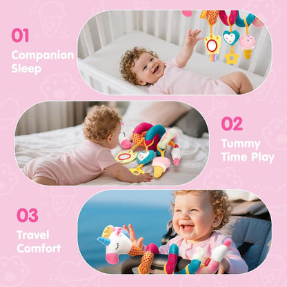 Car Seat Toys For Babies 0-6 Months Baby ,Rattle, Mirror, Crinkle, Squeaky Carseat Stroller Toys
