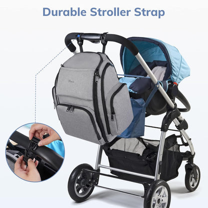 Diaper Bag Backpack, Large Multifunction Waterproof Travel Baby Changing Bag for Dad Mom with 4 Insulated Pockets and Stroller Straps
