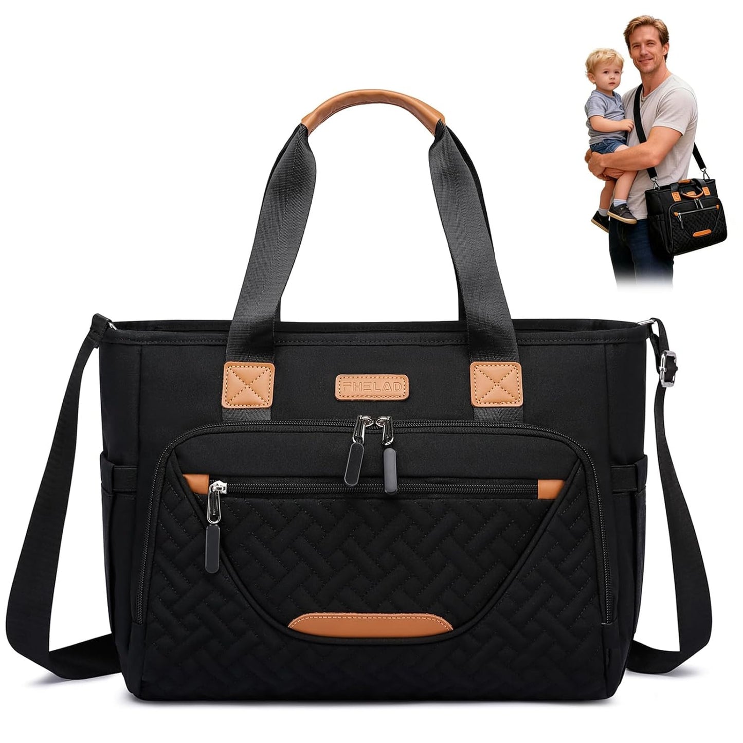 Diaper Bag Tote, Large Tote Diaper Bag with 16" Laptop Compartment, Baby Bag with Insulated Pocket for Mam and Dad