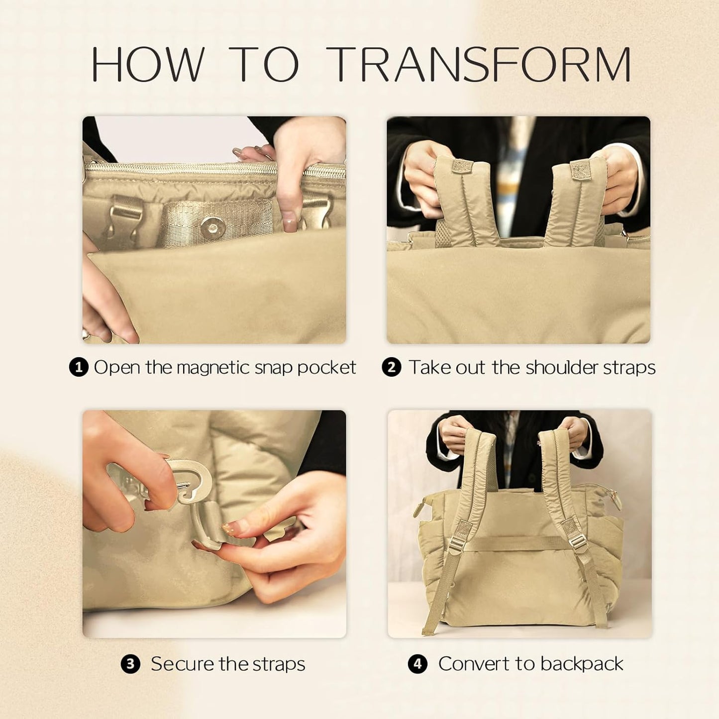 Diaper Bag Tote, Diaper Bag Backpack,Puffer Tote Bag with Pacifier Case, Lightweight Mommy for Hospital, Puffy with 10 Pockets