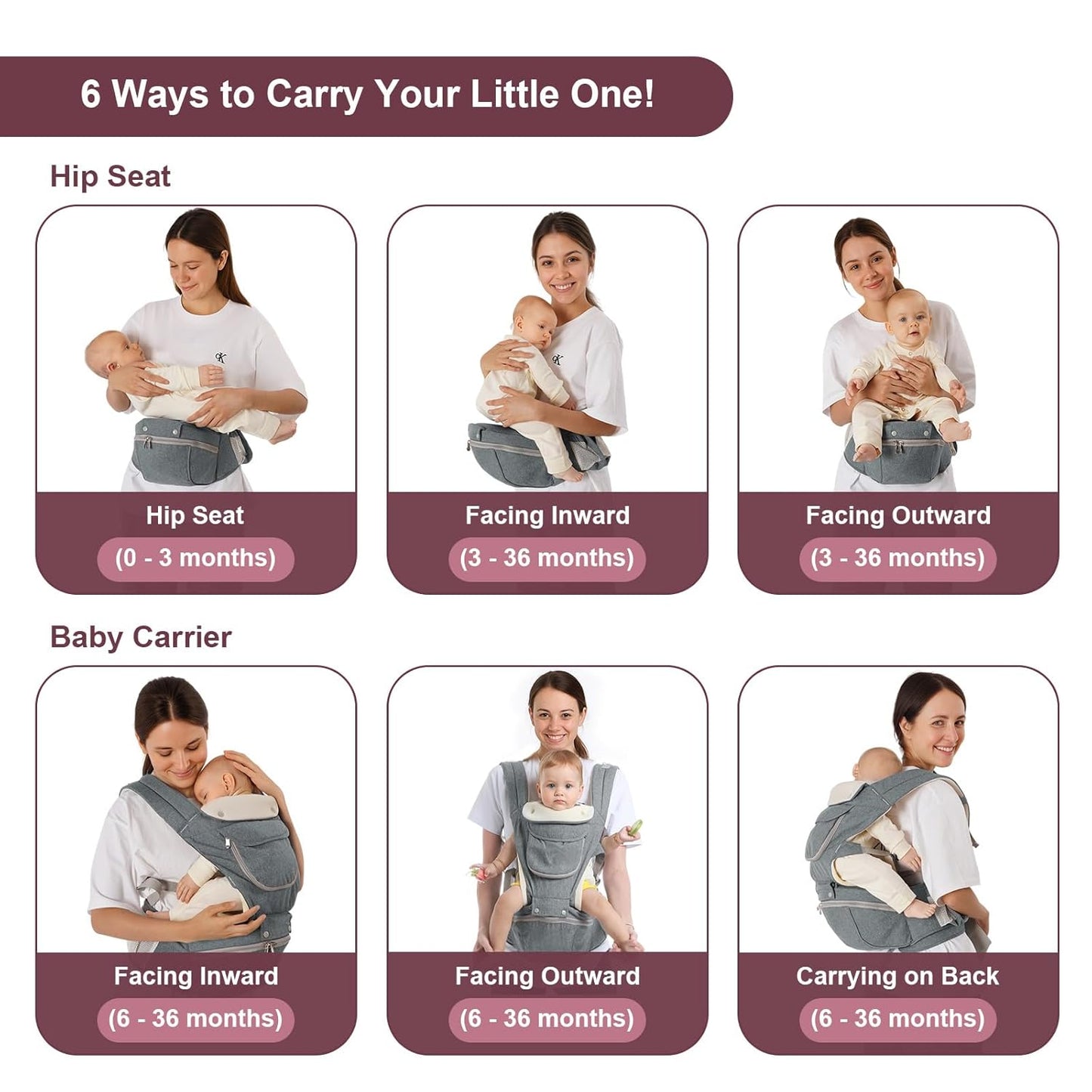 Baby Carrier, 6-in-1 Newborn to Toddler Carrier(7-50lbs),Ideal for Mom & Dad, Perfect for Shopping & Travel
