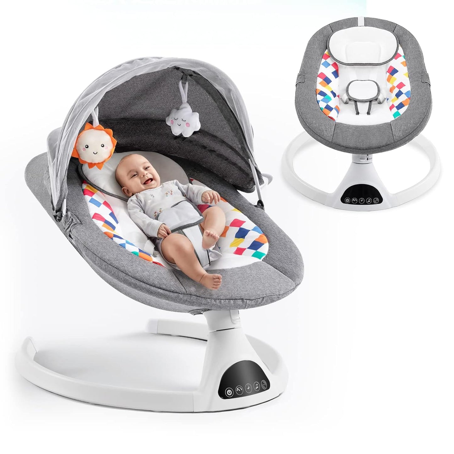 Baby Swing for Infants,Electric Bouncer for Babies-Remote, 5 Speeds, Bluetooth Music & Net