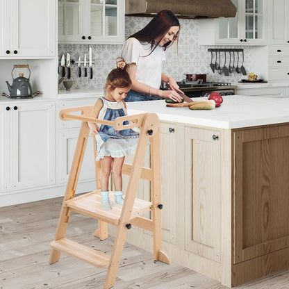 Foldable Toddler Kitchen Tower with 3 Adjustable Heights – Montessori Step Stool for Kids 1.5-6 Years