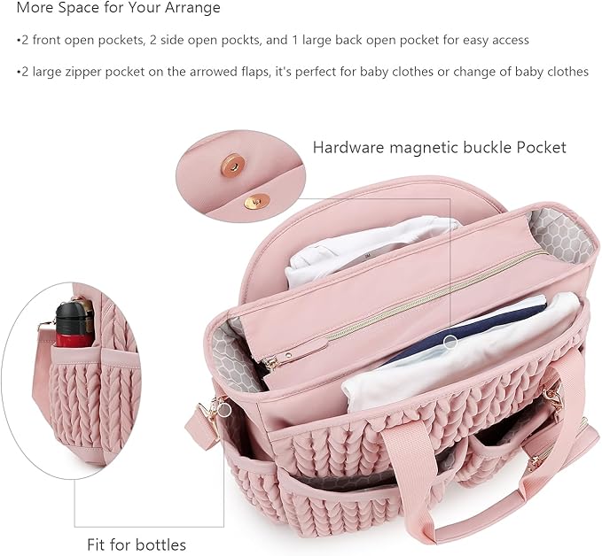Diaper Tote Quilted Mommy Bag Function Maternity Baby Bag Diaper Changing Messenger with Shoulder Strap Wet Pocket