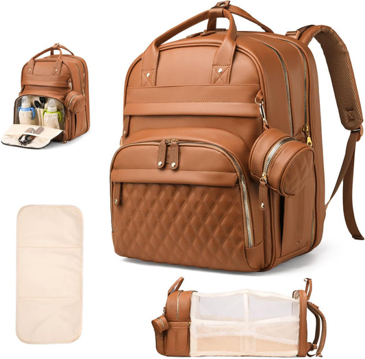 Large Diaper Bag Backpack，Waterproof Leather Diaper Bags Baby with Changing Station