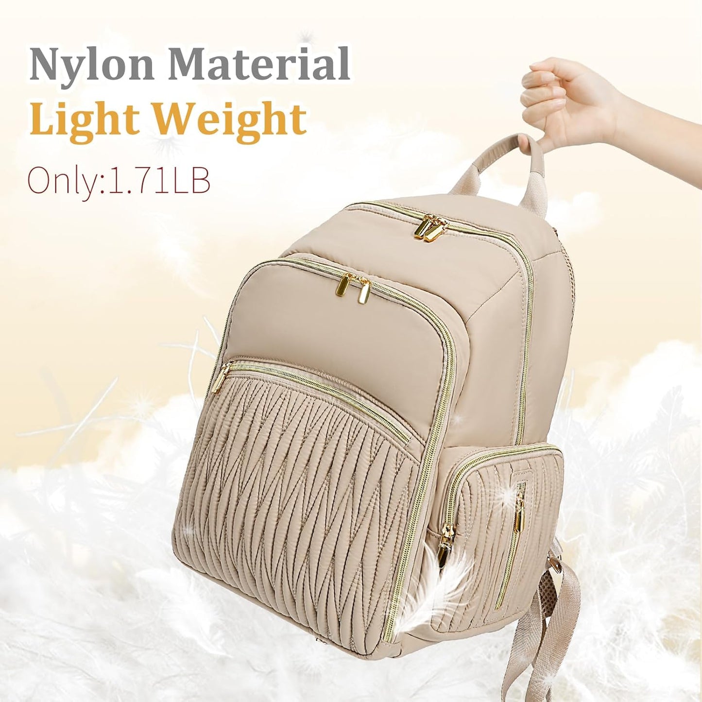 Quilted Diaper Bag Backpack with Changing Pad ，Mommy Backpack for Baby Shower Gifts