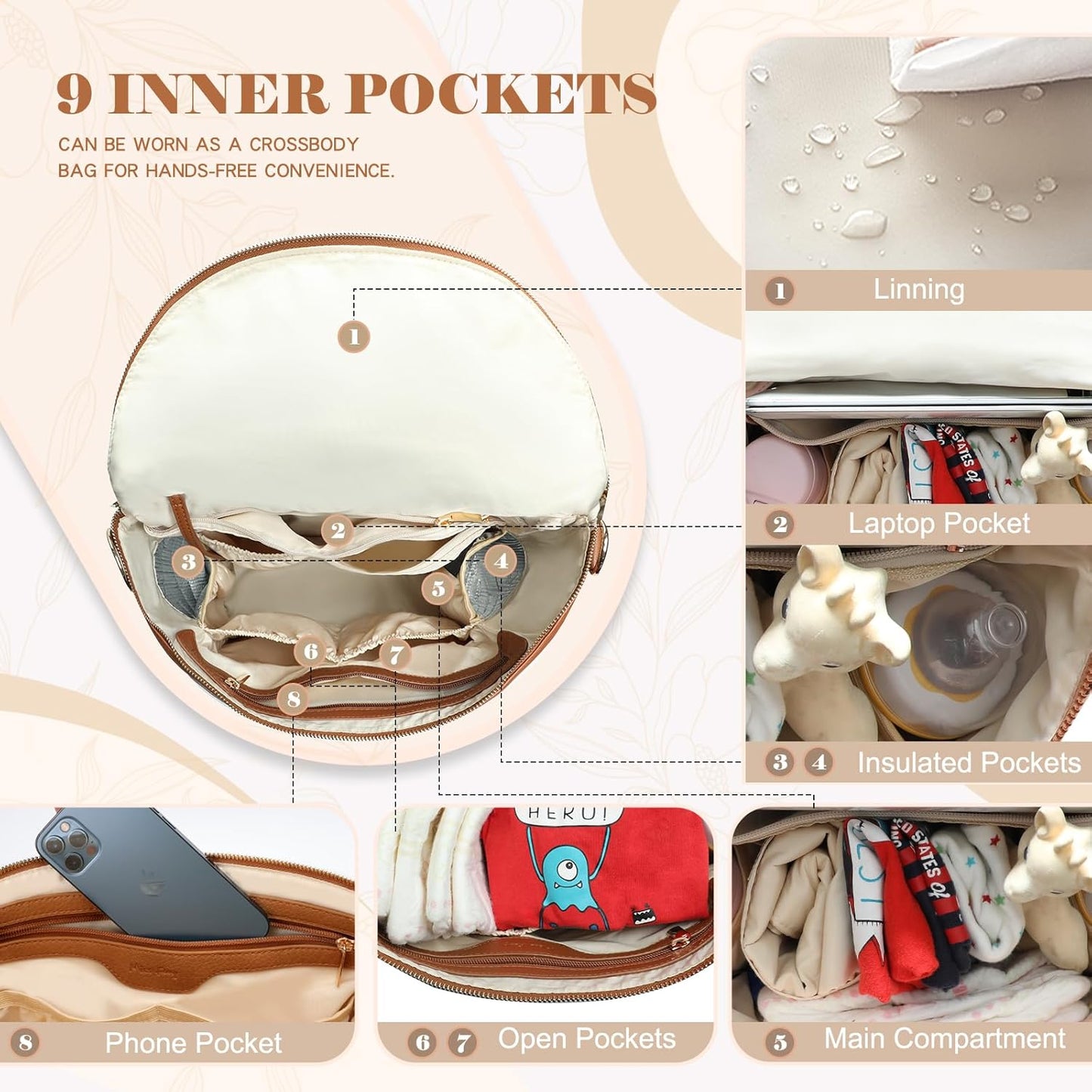 Diaper Bag Backpack Baby Diaper Bag, Large Leather Diaper Bag Backpack with Changing Pad