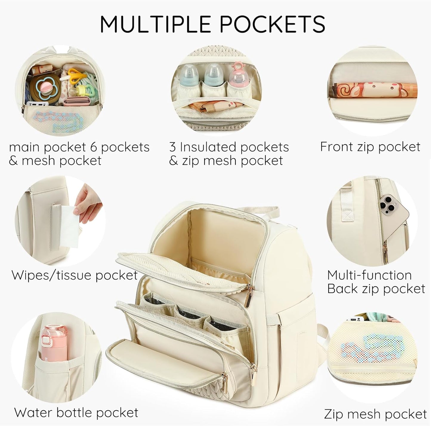 Diaper Bag Backpack - Lightweight & Stylish, Baby Travel Essentials Tote with Changing Pad, Insulated Pocket, Stroller Strap - Baby Diaper Backpack for Mom Dad
