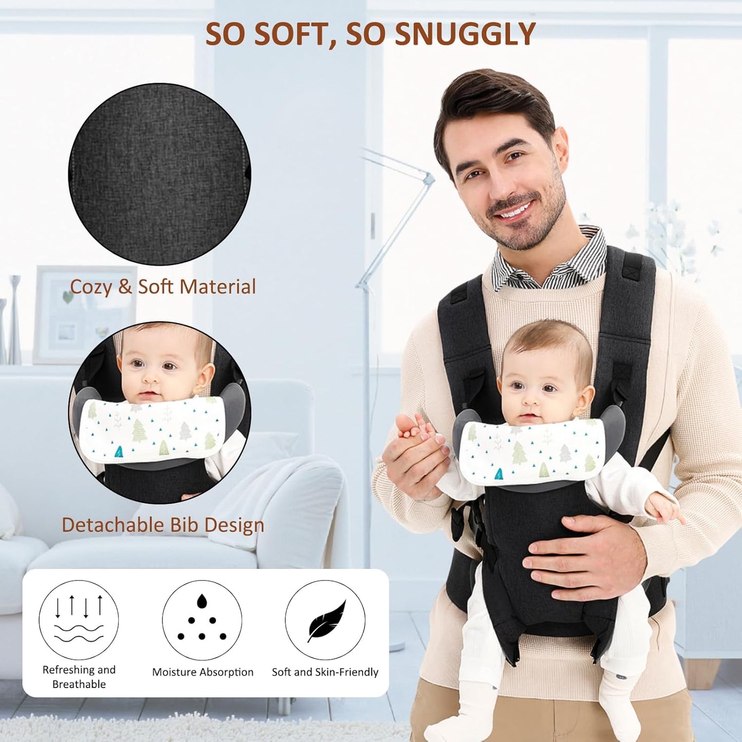 4-in-1 Baby Carrier, Hands Free Adjustable Ergonomic Baby Carrier Newborn to Toddler 6-33lbs