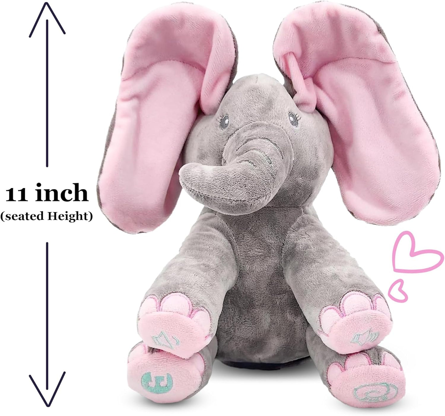 Peek-A-Boo Elephant Plush Toy for Babies & Toddlers, Interactive Singing Stuffed Animal with Moving Ears, Musical Baby Gift