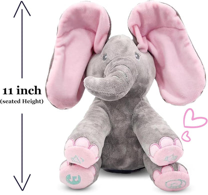 Peek-A-Boo Elephant Plush Toy for Babies & Toddlers, Interactive Singing Stuffed Animal with Moving Ears, Musical Baby Gift