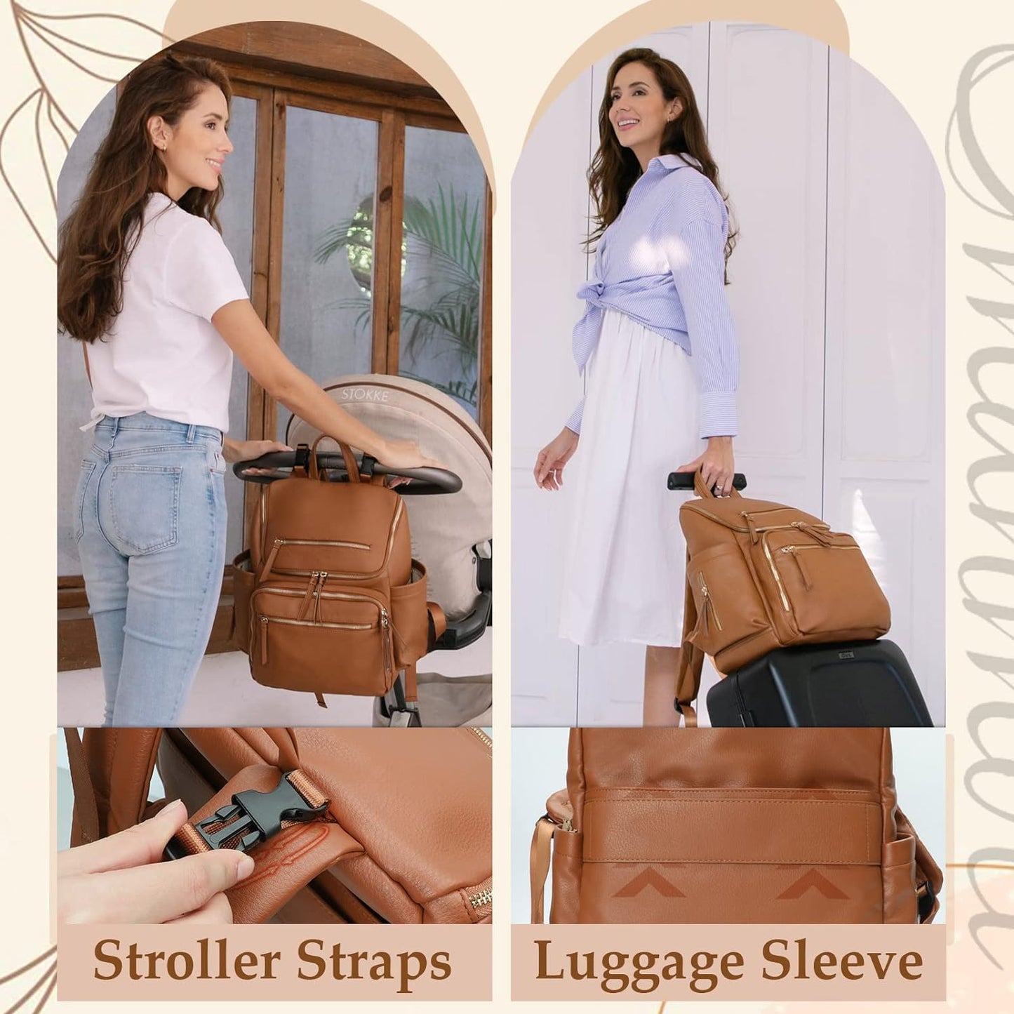 Diaper Bag Backpack Large Baby Diaper Bag Leather with 17 Diaper Bag Organizing Pouches,Changing Pad,Stroller Straps,4 Insulated Pockets