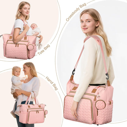 Large Diaper Bag Tote Waterproof – Hospital Bag for Labor Delivery with Changing Pad & Pacifier Case – Travel Maternity Baby Bag for Mom