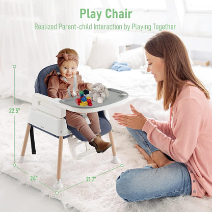 3 in 1 Baby High Chair, Portable High Chairs for Babies and Toddlers, Adjustable Convertible Infant Baby Feeding Chair Booster for Eating with Detachable Double Tray