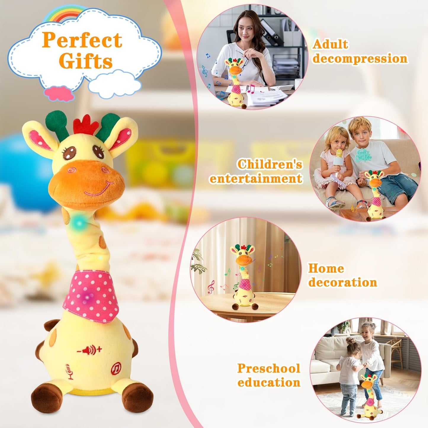 Dancing Giraffe Plush Toy for Toddlers with Music, Voice Repeat & Light-Up Feature – Interactive Baby Gift