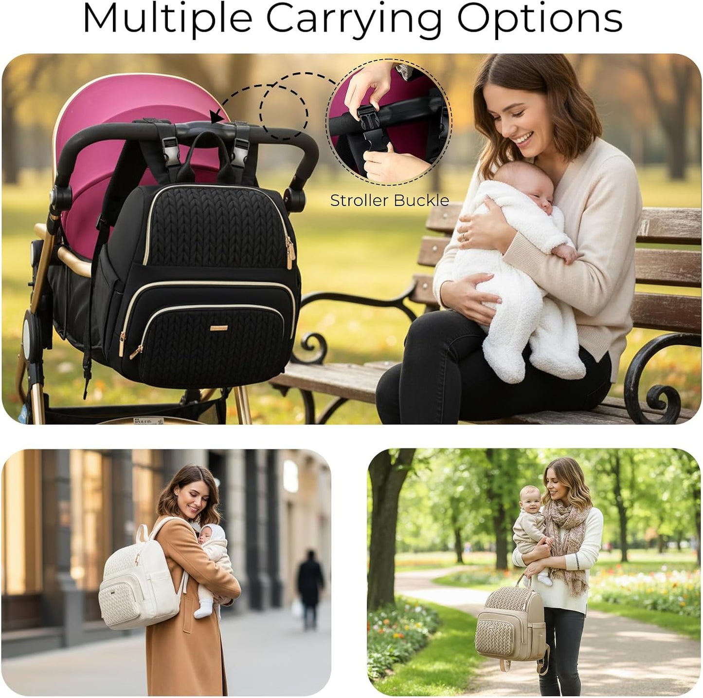 Diaper Bag Backpack - Lightweight & Stylish, Baby Travel Essentials Tote with Changing Pad, Insulated Pocket, Stroller Strap - Baby Diaper Backpack for Mom Dad