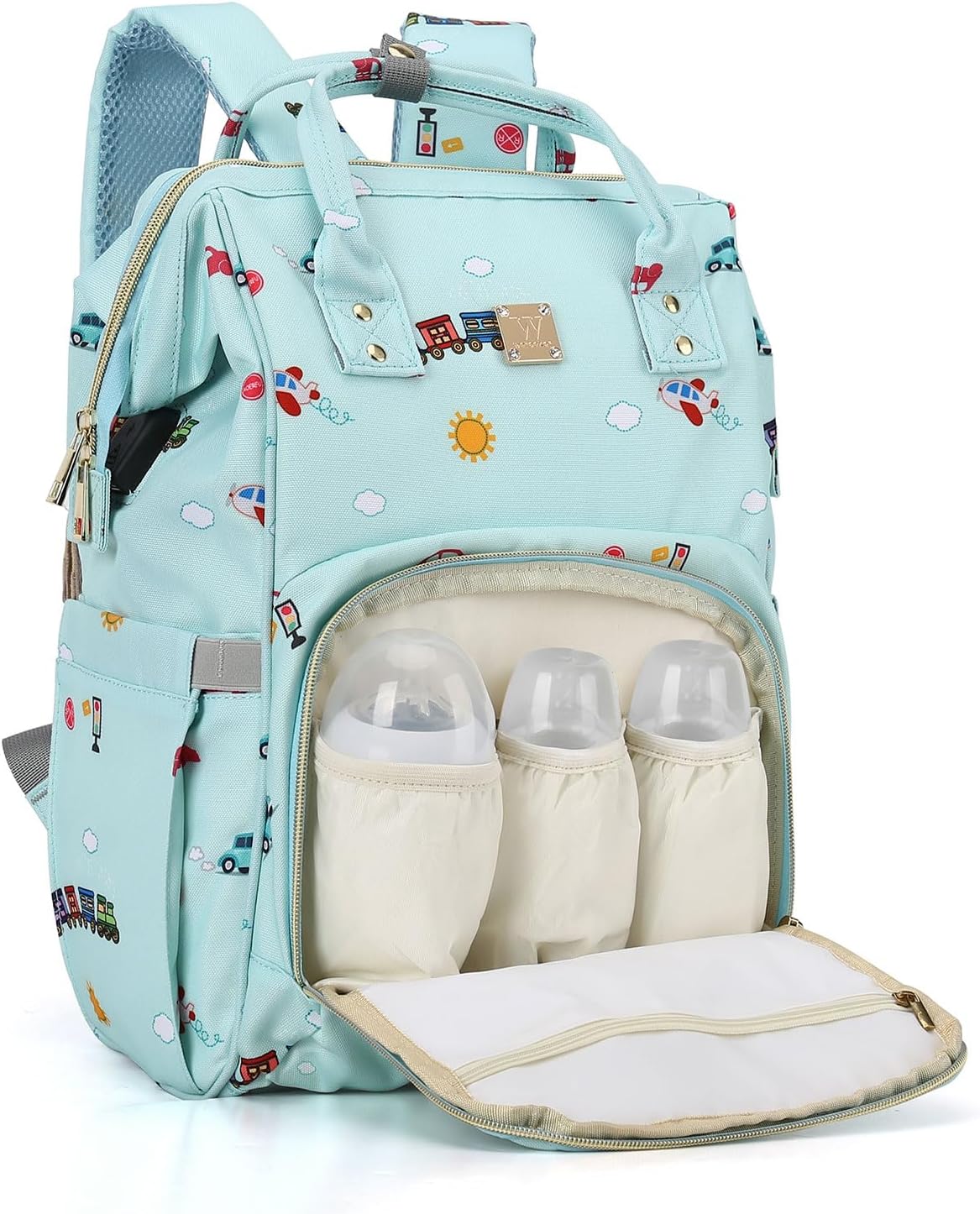 Cute Mult Diaper  Diaper Bags Backpack ,Waterproof Maternity  with USB Charging Port Stroller Straps