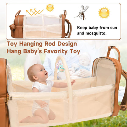 Leather Baby Diaper Bag with Changing Station，Newborn Essentials Must Haves