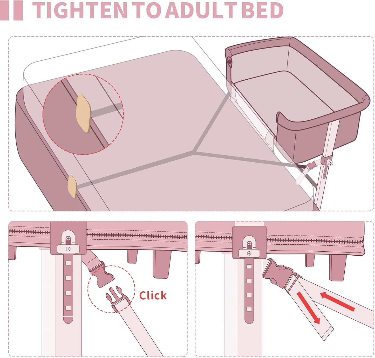 3-in-1 Baby Bassinet Bedside Sleeper – Convertible Crib with Breathable Mesh, 5 Height Positions, Portable Playard for Newborn