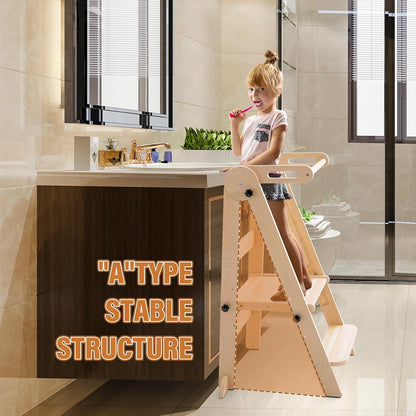 Foldable Toddler Kitchen Tower with 3 Adjustable Heights – Montessori Step Stool for Kids 1.5-6 Years