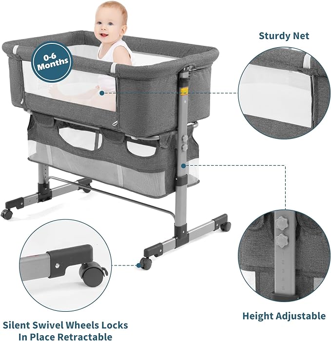 Baby Bassinet 3 in 1 Travel Baby Crib Baby Bed with Breathable Net