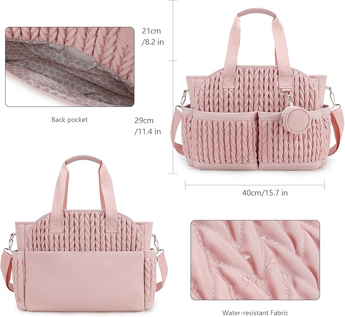 Diaper Tote Quilted Mommy Bag Function Maternity Baby Bag Diaper Changing Messenger with Shoulder Strap Wet Pocket