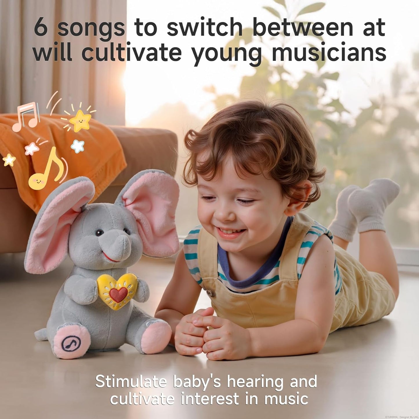 Interactive Singing Plush Elephant Toy - Musical  Elephant with Flapping Ears for Babies & Toddlers