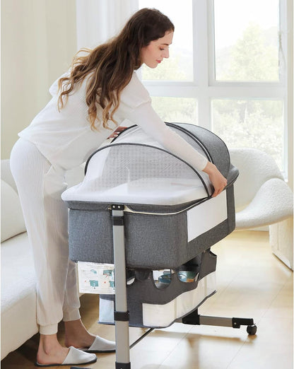 Bedside Sleeper Bedside Crib, Baby Bassinet 3 in 1 Travel Baby Crib Baby Bed with Breathable Net, Adjustable Portable Bed for Infant/Baby