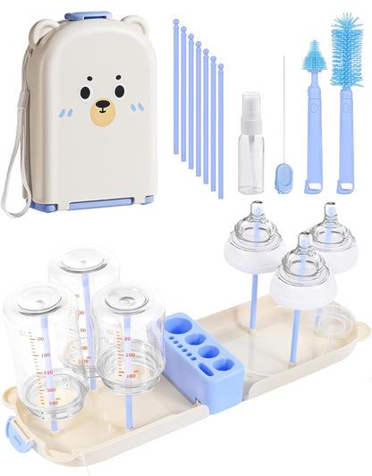 Travel Bottle Cleaner kit, 7in1 Baby Toddler Travel Essential Silicone Bottle Brush Set