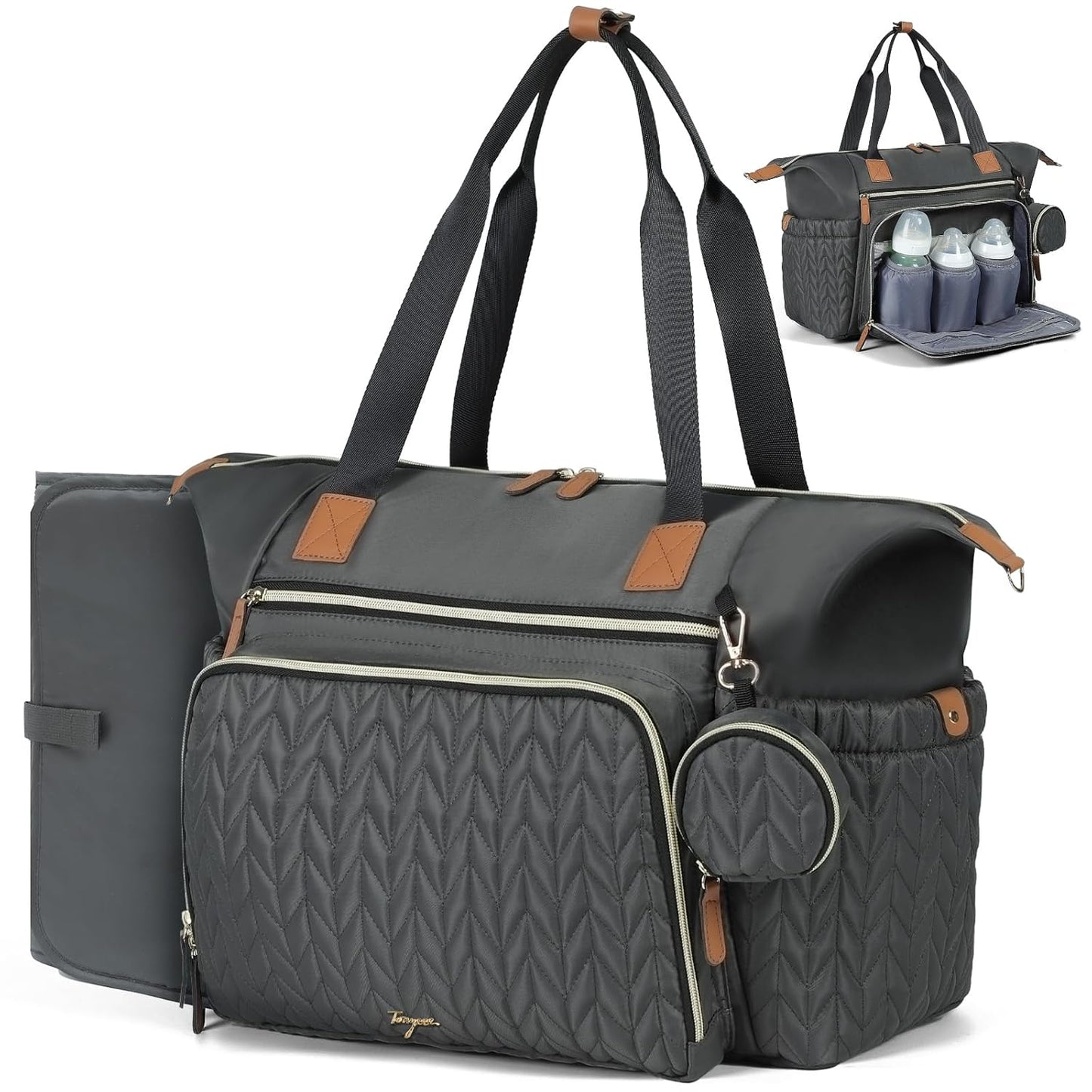 Large Diaper Bag Tote Waterproof – Hospital Bag for Labor Delivery with Changing Pad & Pacifier Case – Travel Maternity Baby Bag for Mom