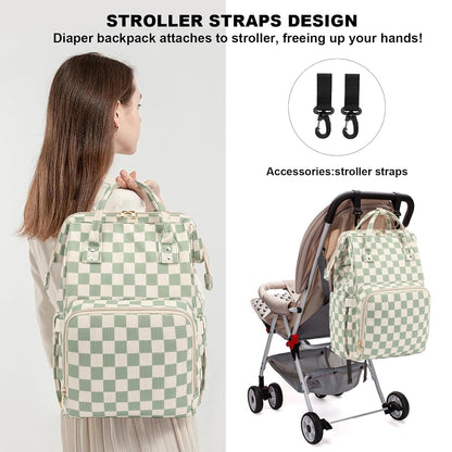 Baby Diaper Bag Backpack for Mom, Large Capacity Travel Nappy Bag for Boys & Girls with Stroller Straps