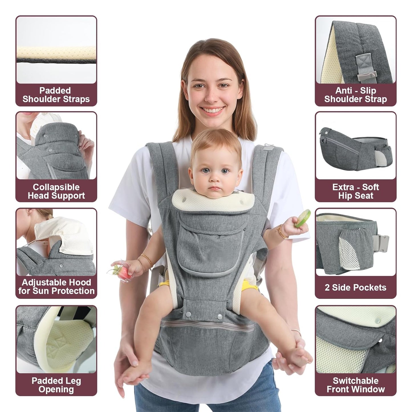 Baby Carrier, 6-in-1 Newborn to Toddler Carrier(7-50lbs),Ideal for Mom & Dad, Perfect for Shopping & Travel