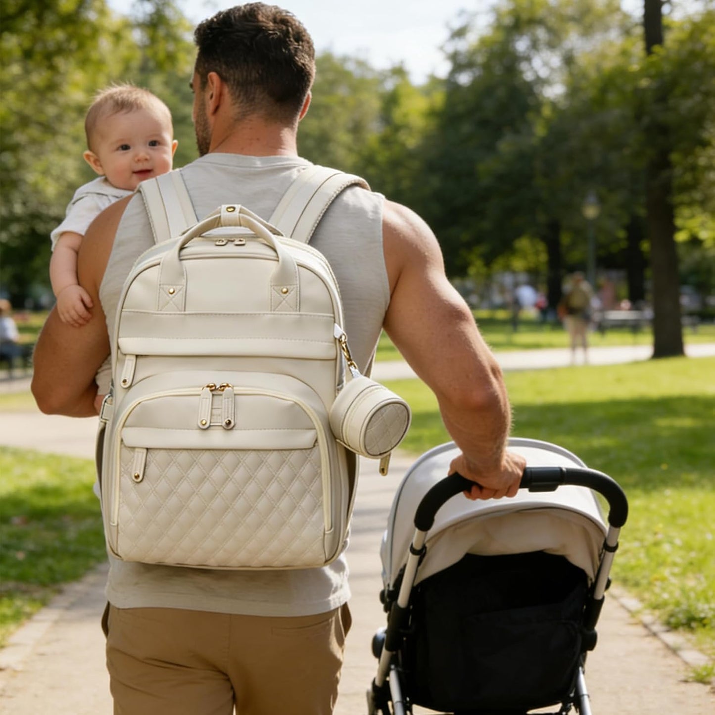 Leather Diaper Bags with Changing Station，Baby Bag，Large Capacity Diaper Bag Backpack