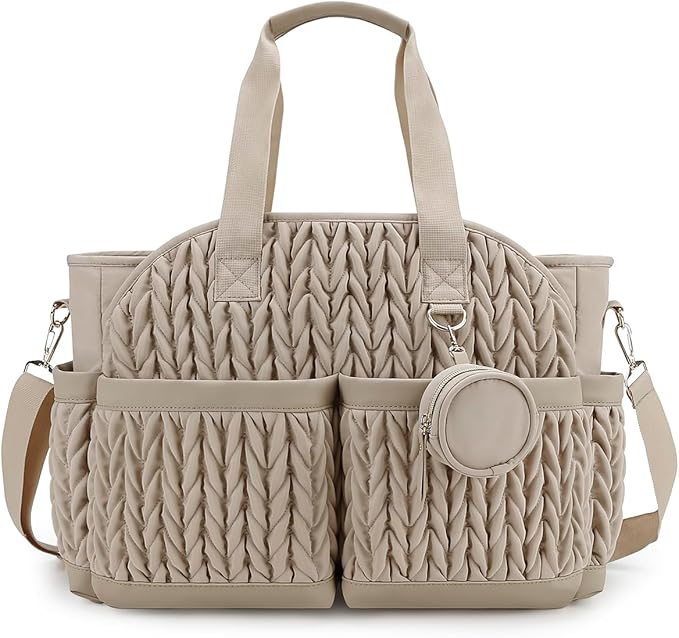 Diaper Tote Quilted Mommy Bag Function Maternity Baby Bag Diaper Changing Messenger with Shoulder Strap Wet Pocket
