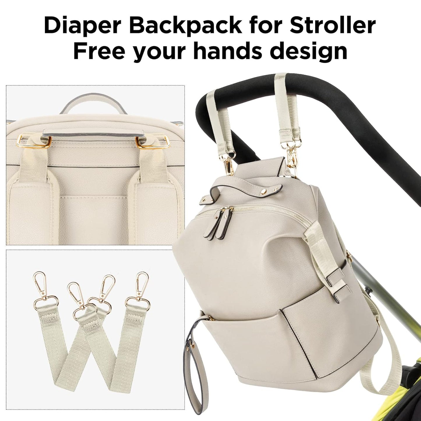 Diaper Bag Backpack, Waterproof Leather Diaper Bags With Changing Station for Baby, Fashion Nappy Travel Backpack for Mom Dad