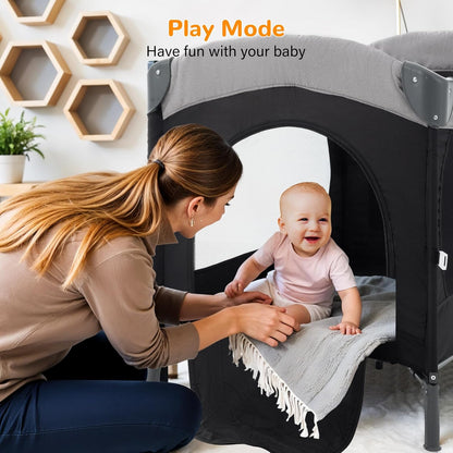 5 in 1 Infant Newborn Baby Crib Baby Bassinet with Changing Table，Black