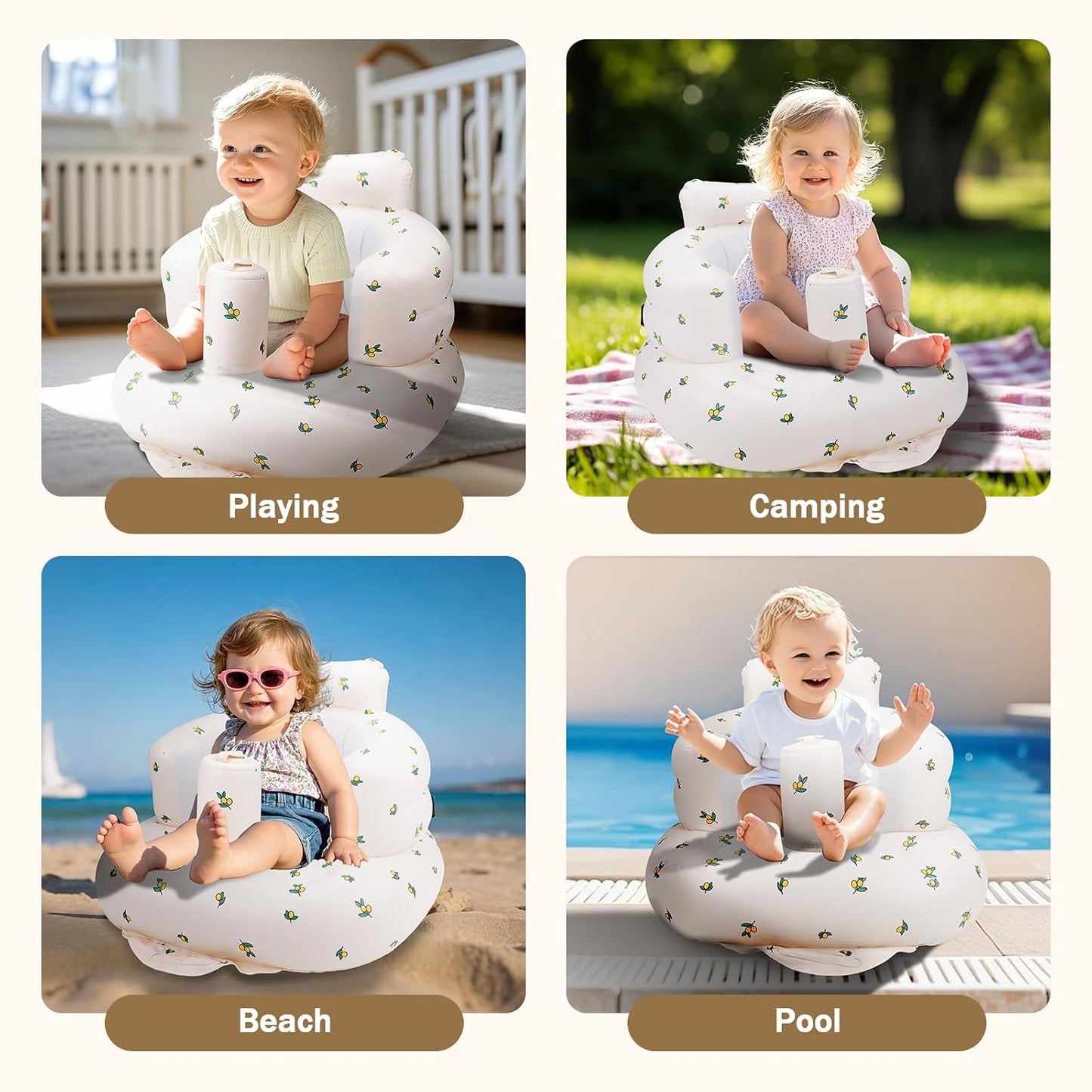 Inflatable Baby Seat with Built-in Air Pump – Portable Floor Chair for Sitting Up, Feeding & Play 3 Months & Up