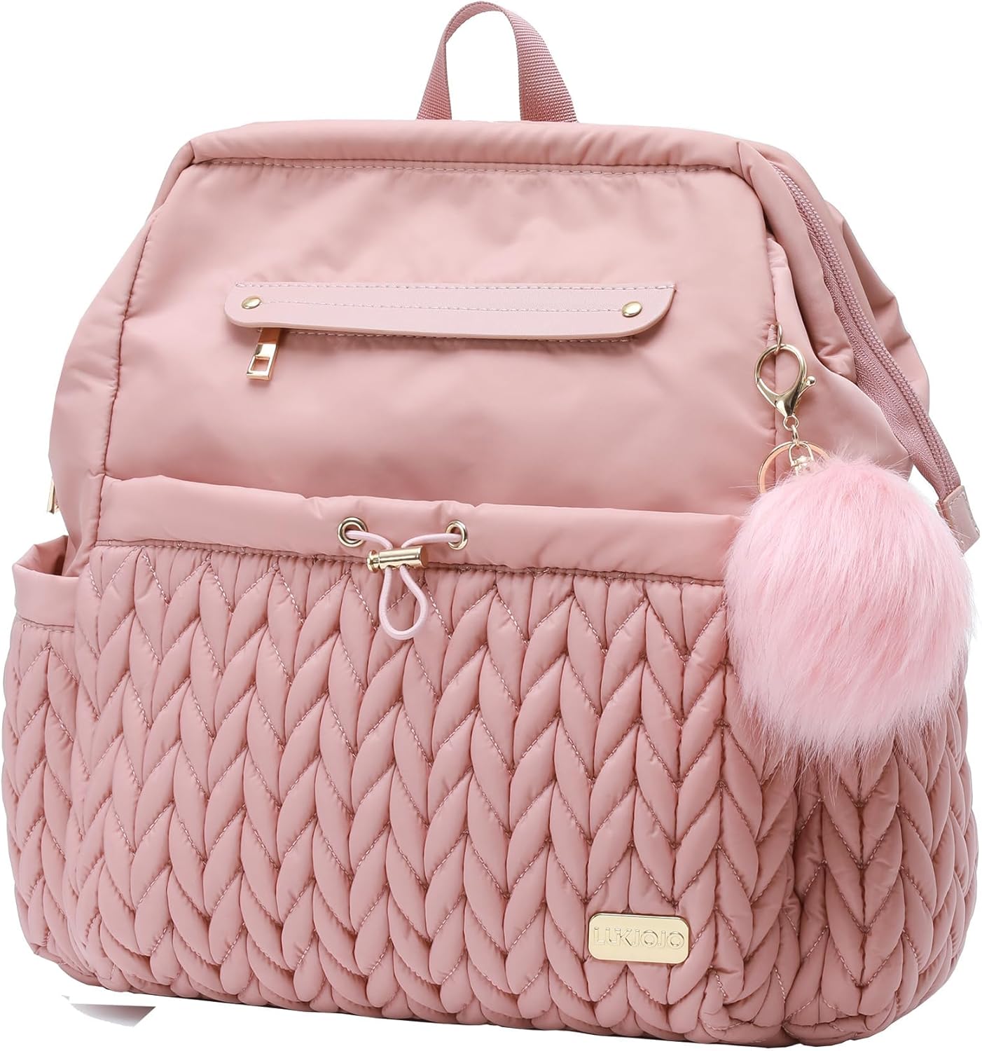 Lightweight Diaper Bag Backpack with Changing Pad – Large Opening Travel Nursery Bag for Mom, Stroller Clips & Faux Fur Pendant