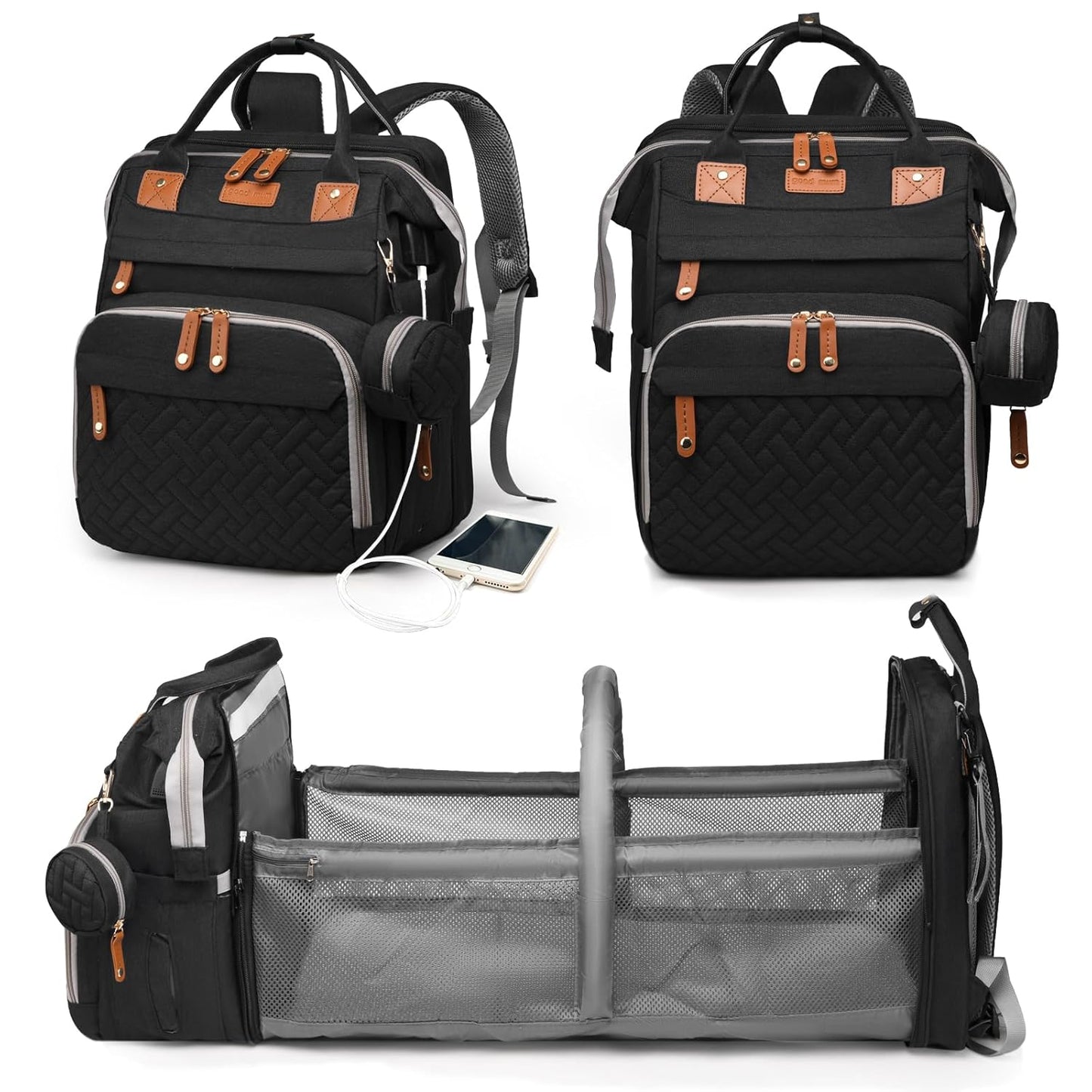 Diaper Bag Backpack with Change Station ，Waterproof Diaper Bag Backpack with USB Charging Port