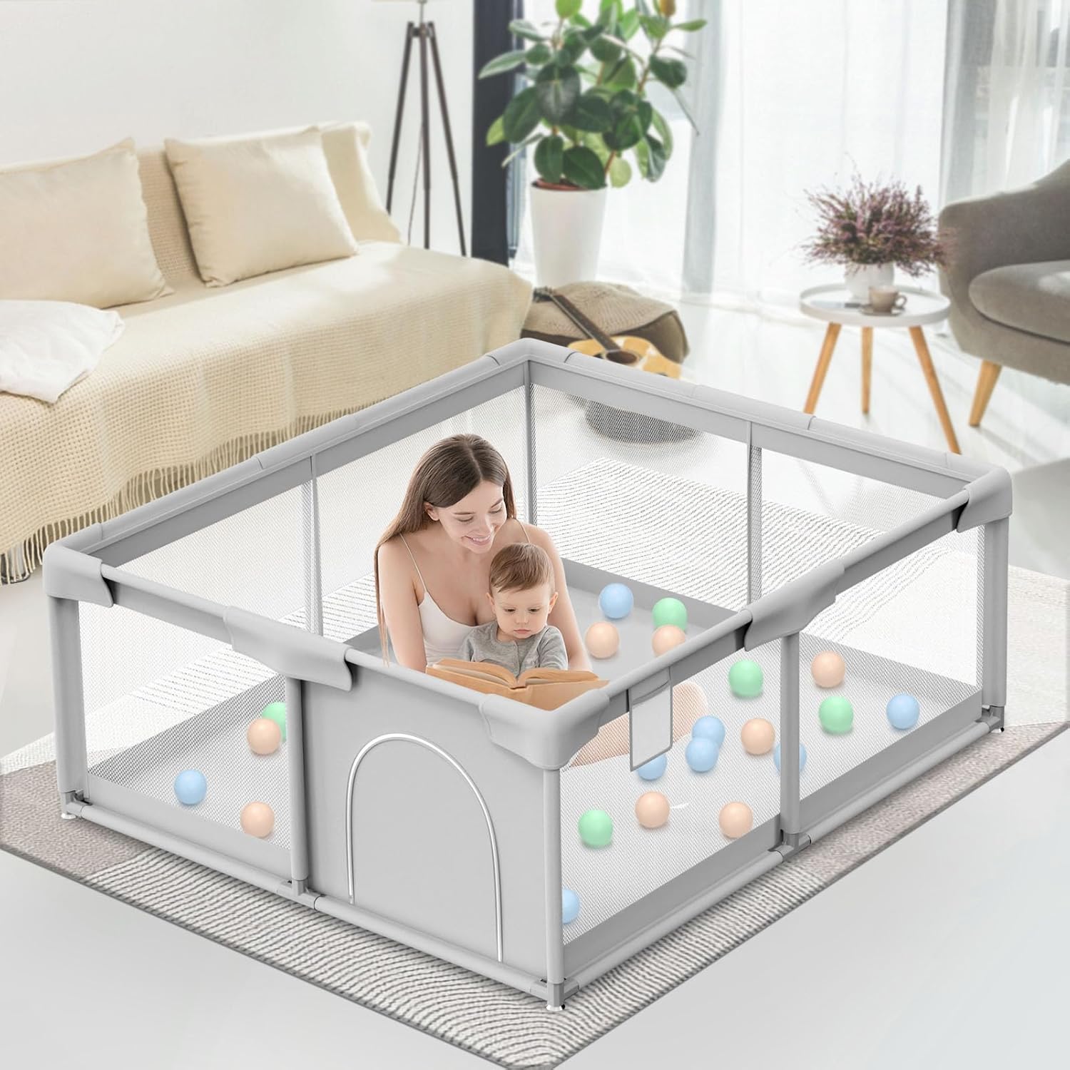 Baby Playpen Baby Playard, Playpen for Babies and Toddlers with Gate, Sturdy Safety Playpen, Indoor & Outdoor Kids