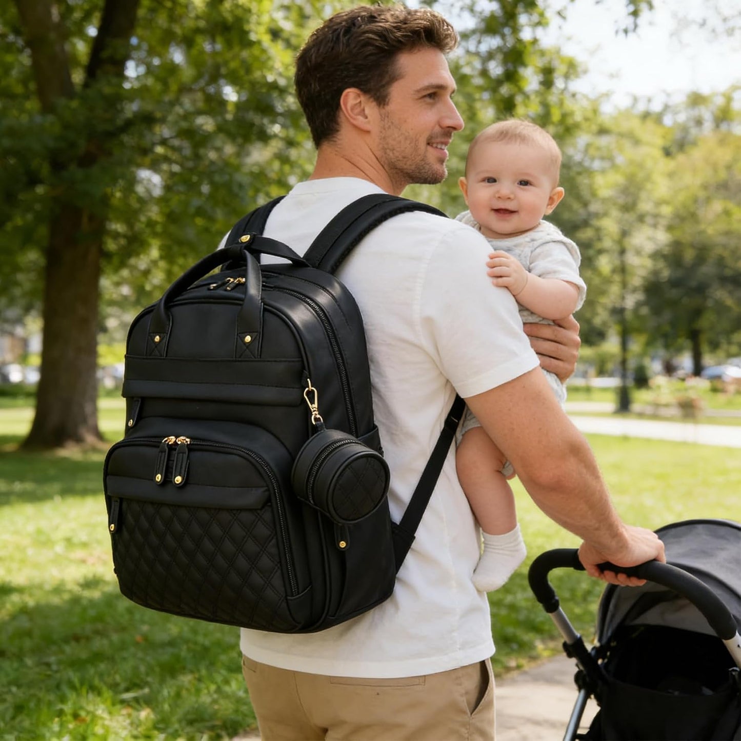 Leather Baby Diaper Bags with Changing Station,Extra large Capacity Baby Diaper Bag Backpack