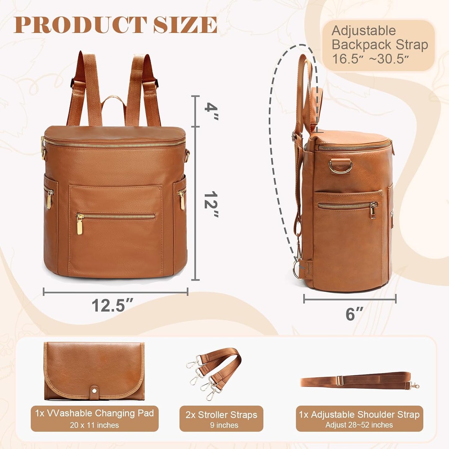 Diaper Bag Backpack Baby Diaper Bag, Large Leather Diaper Bag Backpack with Changing Pad