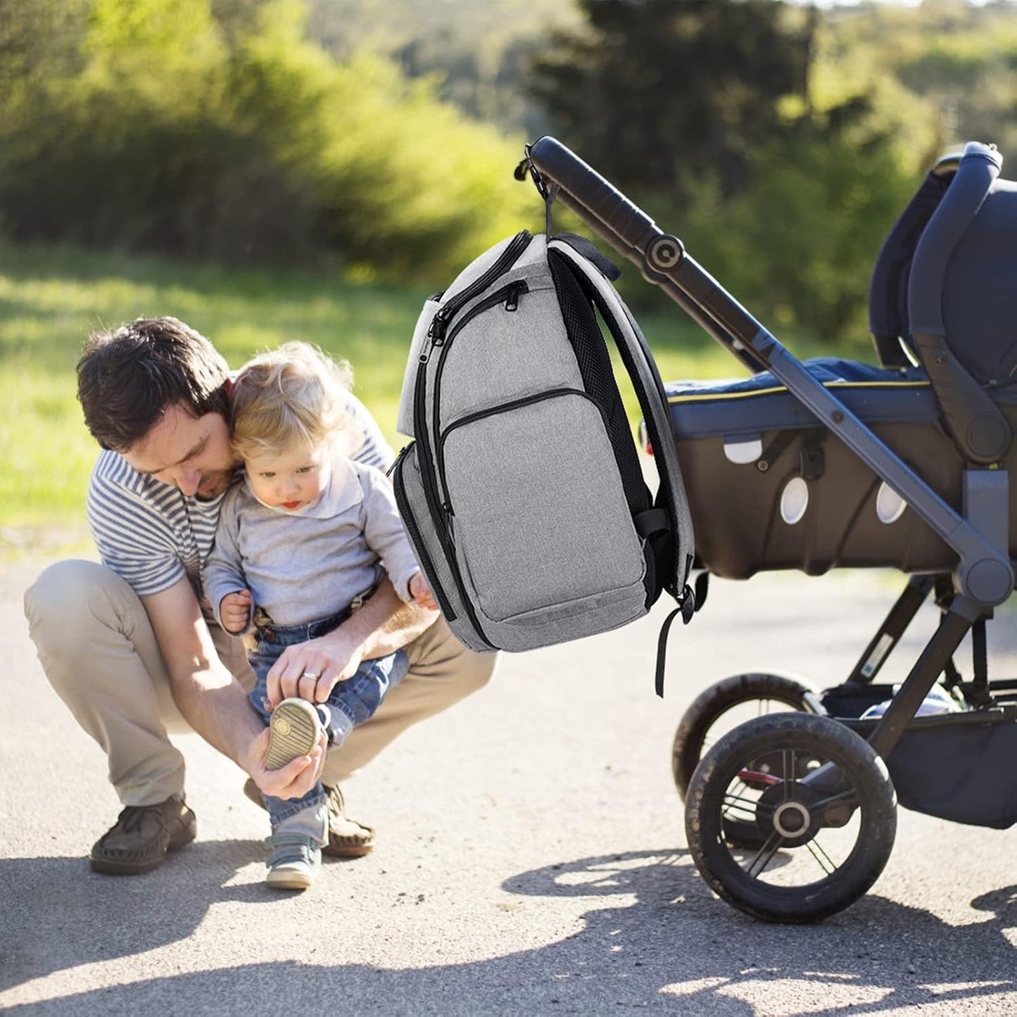 Diaper Bag Backpack, Large Multifunction Waterproof Travel Baby Changing Bag for Dad Mom with 4 Insulated Pockets and Stroller Straps