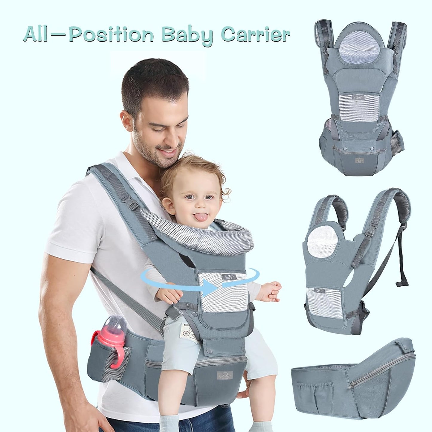 Ergonomic Baby Carrier with Hip Seat - Newborn to Toddler Hip Carrier (7-45 lbs) Front & Back Carry