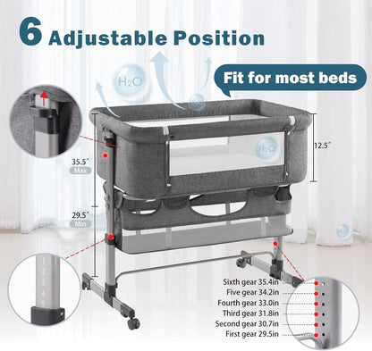 Bedside Sleeper Bedside Crib, Baby Bassinet 3 in 1 Travel Baby Crib Baby Bed with Breathable Net, Adjustable Portable Bed for Infant/Baby